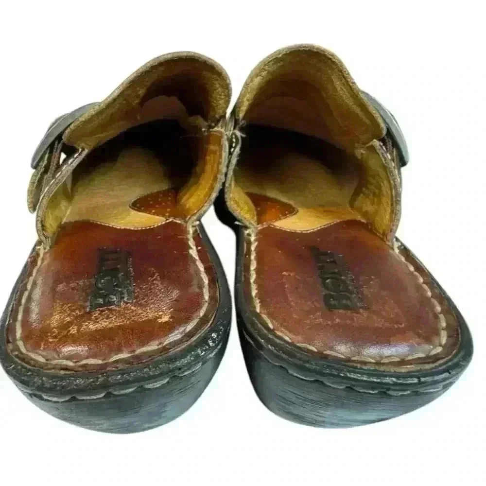 Born Leather Clogs Mules Wedges Womens Size 7/38 Buckle Detail Brown - Picture 6 of 9